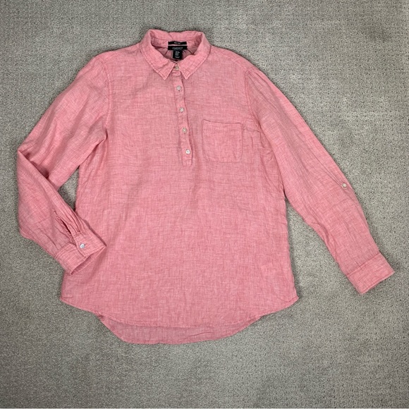 Jones & Co. Tops - 100% Linen Jones & Co. Pink Popover Longline Shirt Size Medium, Oversized
